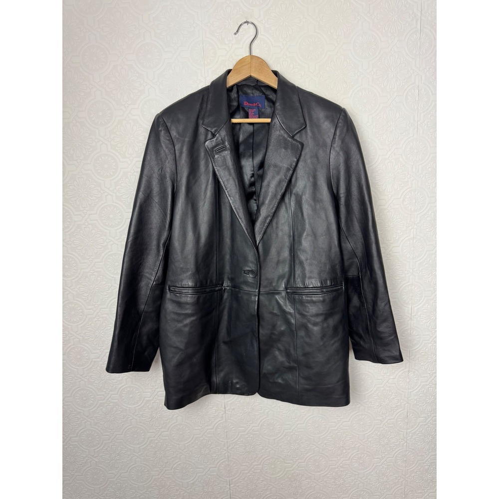 Denim & Co 90s Y2K Black Lamb Leather Jacket Blazer Vintage Style Womens Large